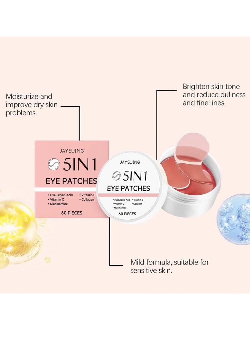 60Pcs 5 in 1 Eye Patches Under Eye Mask Hyaluronic Acid and Collagen Dark Circles and Puffiness Beauty and Personal Care products Under Eye Face Mask