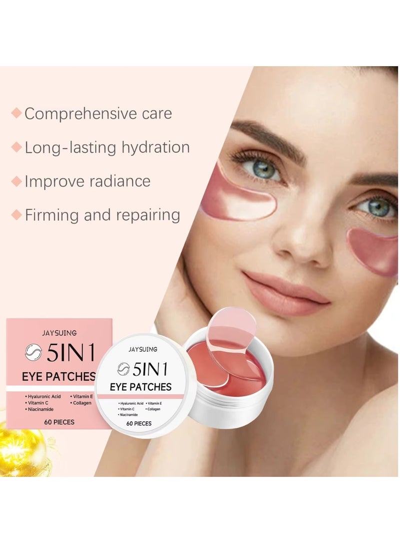 60Pcs 5 in 1 Eye Patches Under Eye Mask Hyaluronic Acid and Collagen Dark Circles and Puffiness Beauty and Personal Care products Under Eye Face Mask