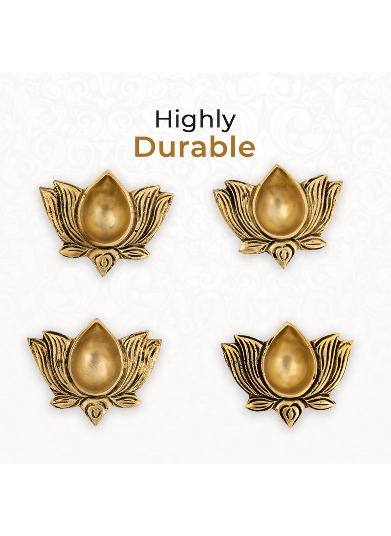 DecorTwist Brass Diya for Puja Lotus Diya with Gift Box in Gold Antique Finished Aarti Diya Deepak Deepam Oil Lamp for Pooja Room Home Temple Diwali Decoration Puja Articles Brass Decor Gift Items
