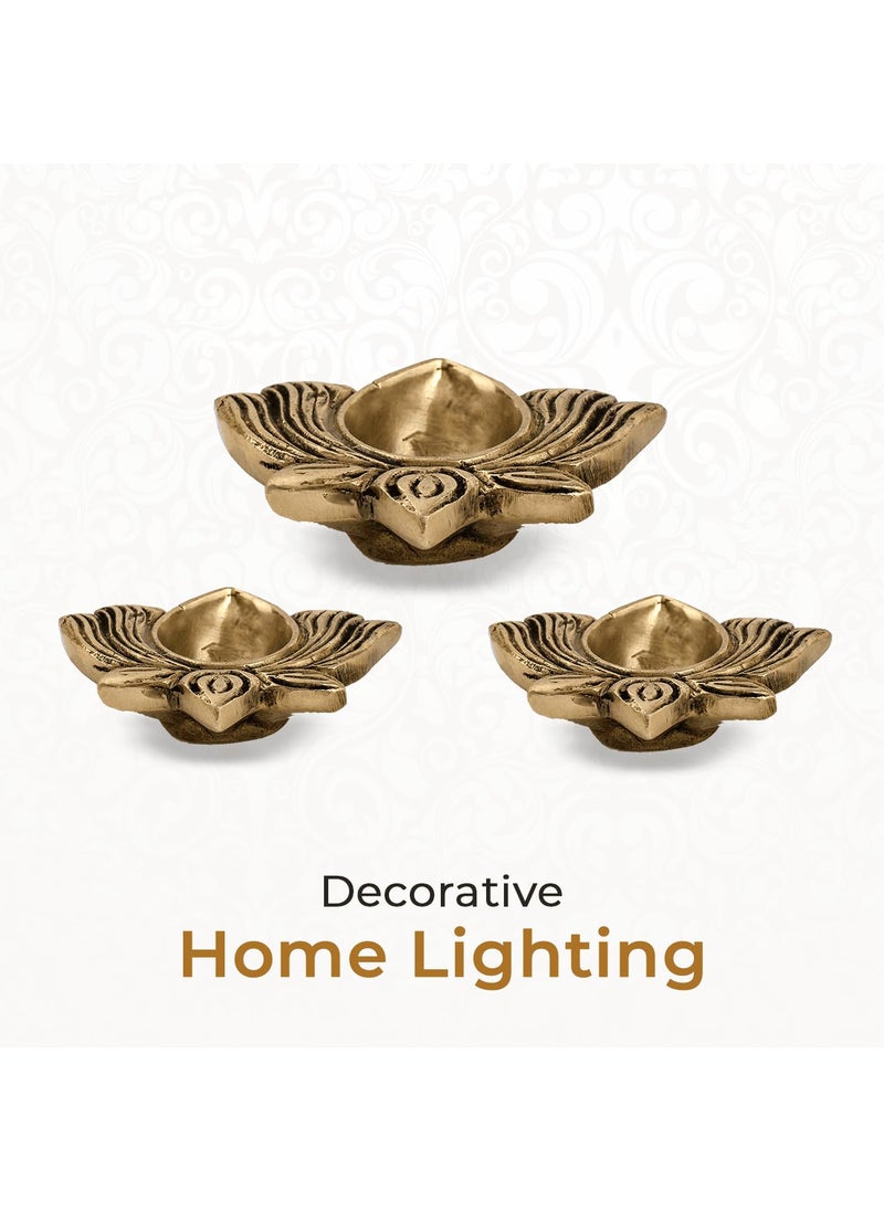 DecorTwist Brass Diya for Puja Lotus Diya with Gift Box in Gold Antique Finished Aarti Diya Deepak Deepam Oil Lamp for Pooja Room Home Temple Diwali Decoration Puja Articles Brass Decor Gift Items
