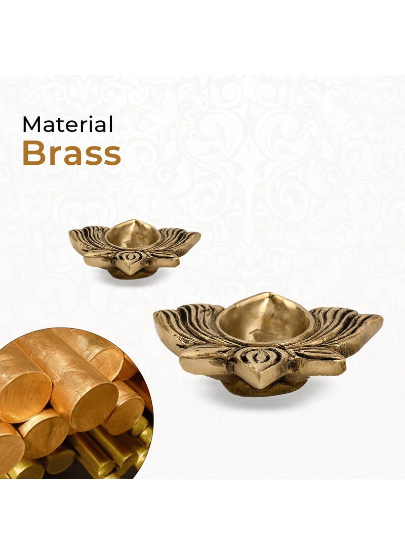 DecorTwist Brass Diya for Puja Lotus Diya with Gift Box in Gold Antique Finished Aarti Diya Deepak Deepam Oil Lamp for Pooja Room Home Temple Diwali Decoration Puja Articles Brass Decor Gift Items