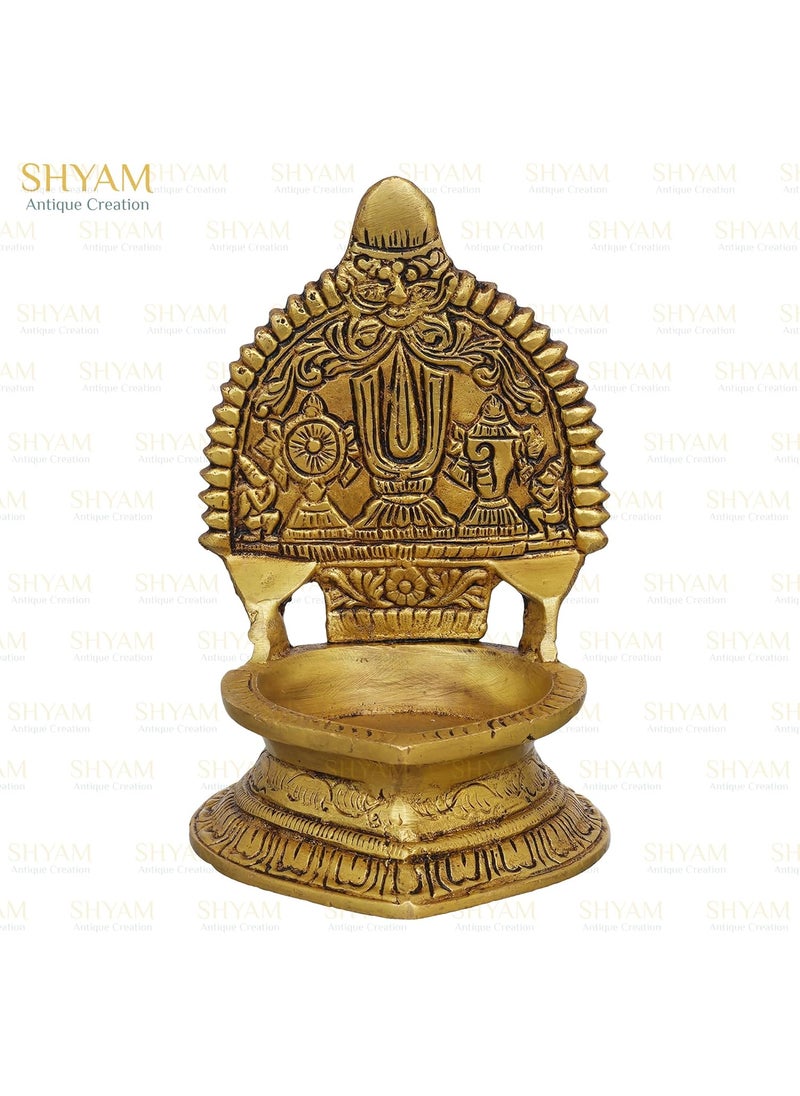 Shyam Antique Creation Brass Large Size Shanku Chakra Arti Diya Deepak for Temple Home Office Puja
