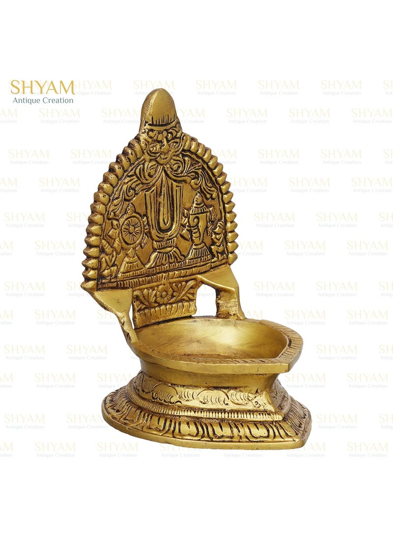 Shyam Antique Creation Brass Large Size Shanku Chakra Arti Diya Deepak for Temple Home Office Puja