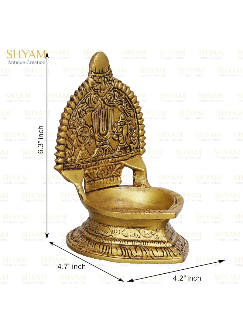 Shyam Antique Creation Brass Large Size Shanku Chakra Arti Diya Deepak for Temple Home Office Puja