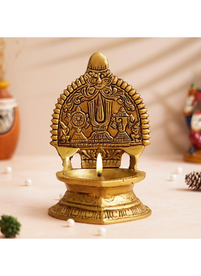 Shyam Antique Creation Brass Large Size Shanku Chakra Arti Diya Deepak for Temple Home Office Puja