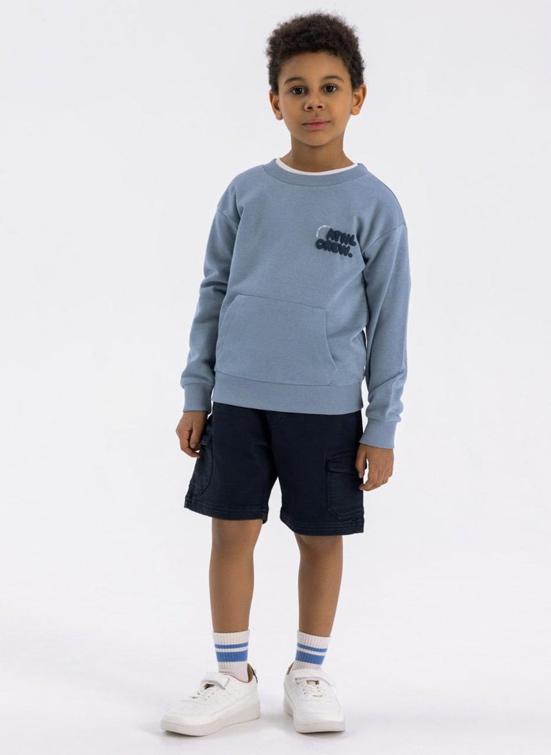 Kids Boys  Crew Neck Sweatshirt With Kangaroo Pocket