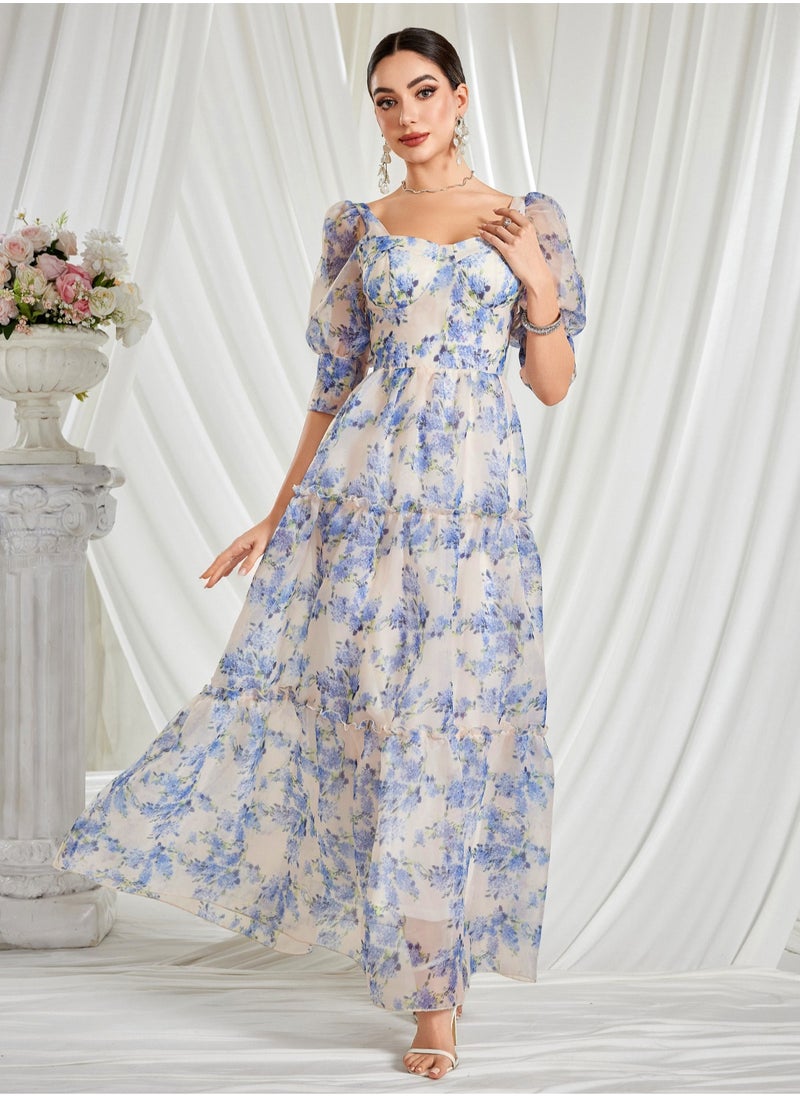 Elegant Long Evening Dress in Organza