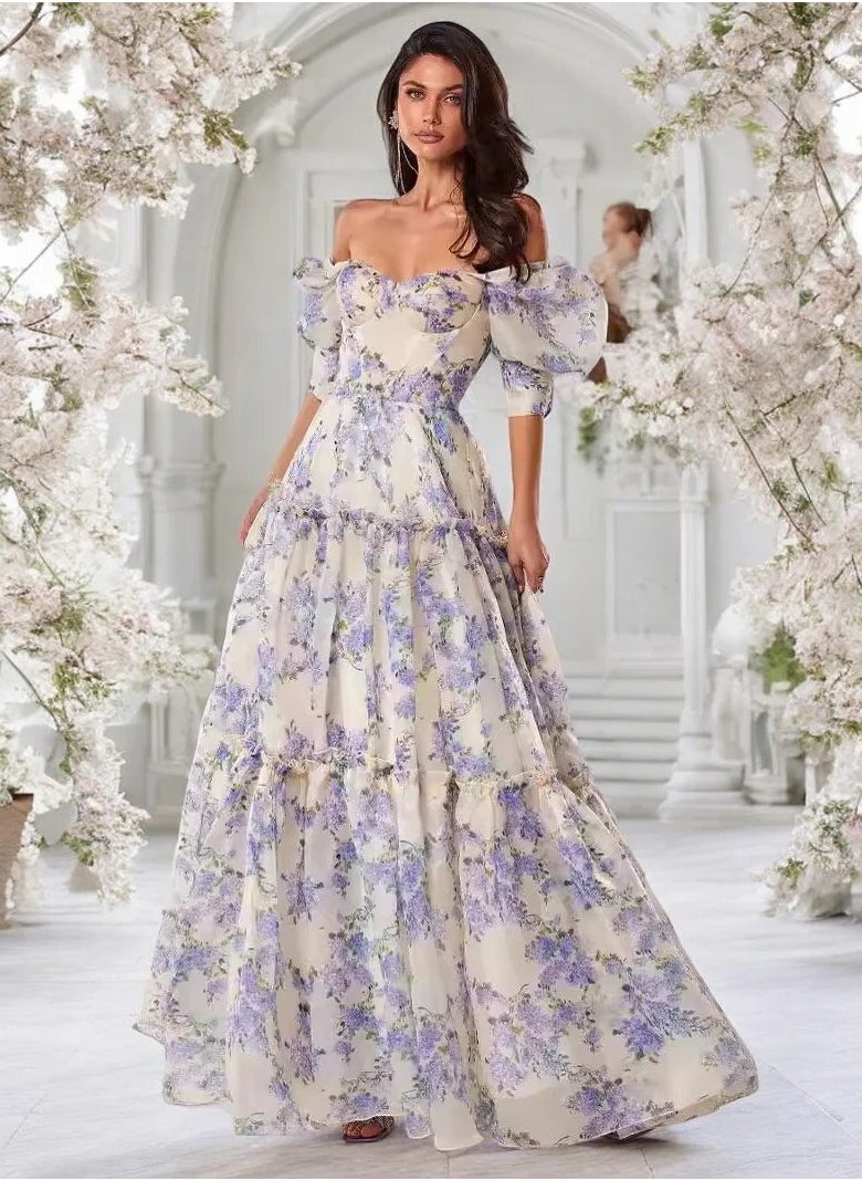 Elegant Long Evening Dress in Organza