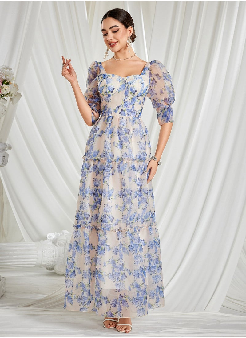 Elegant Long Evening Dress in Organza