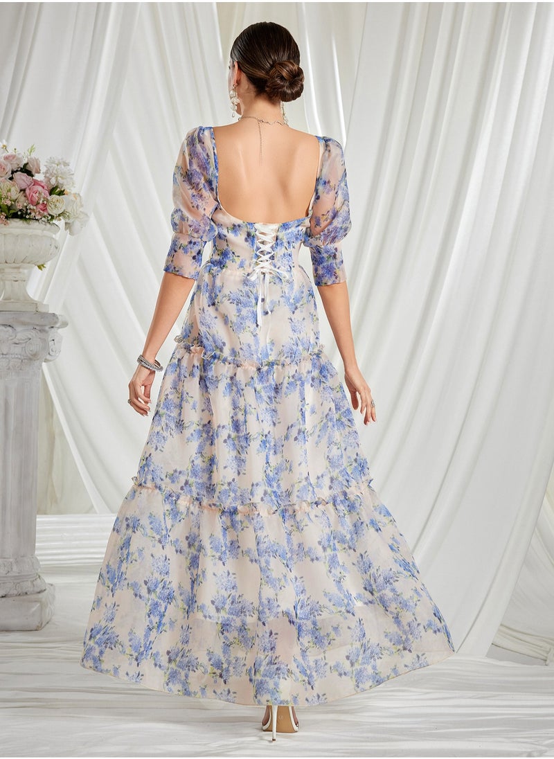 Elegant Long Evening Dress in Organza