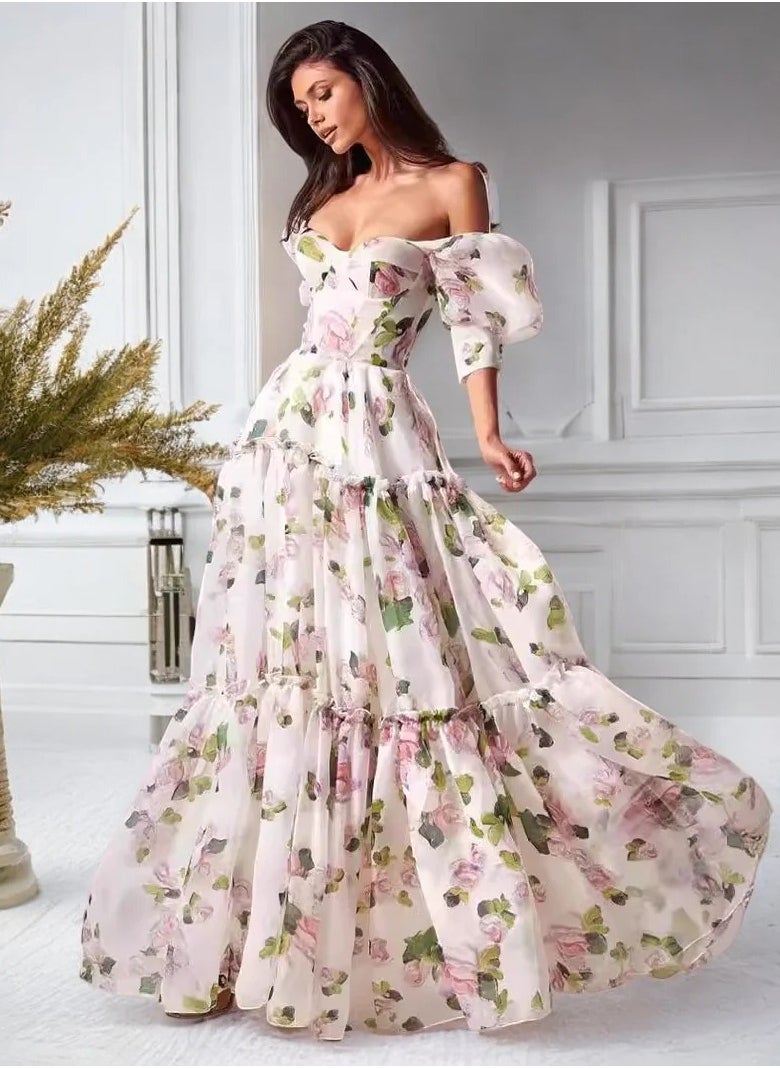 Elegant Long Organza Evening Dress with Charming Style