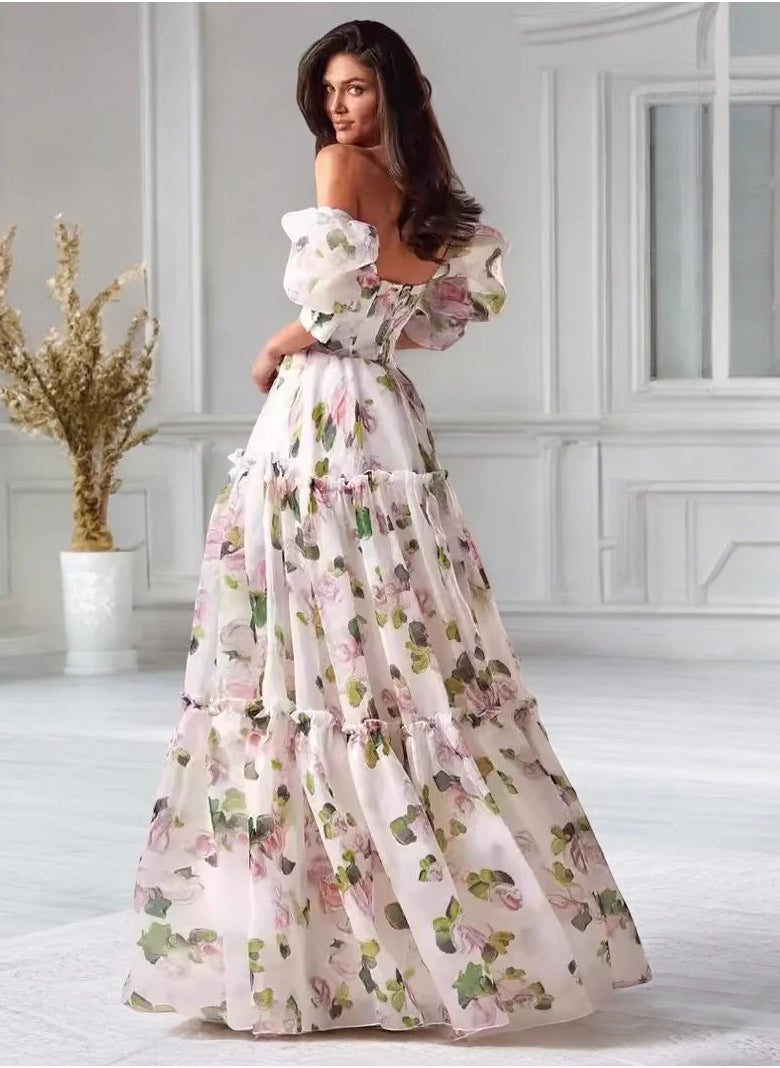 Elegant Long Organza Evening Dress with Charming Style