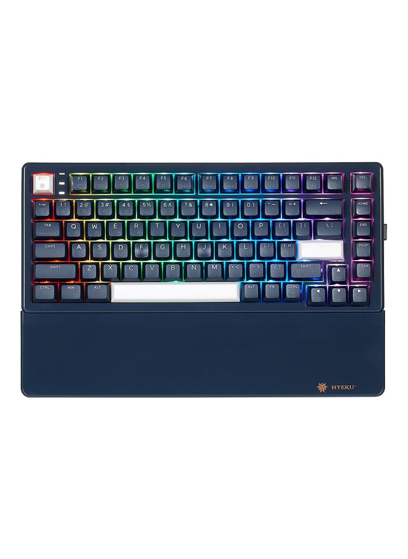 Three-Mode Mechanical Keyboard, RGB Backlit Gaming Keyboard, Hot Swappable Red Switches, 83-Key TKL Compact Keyboard with Wrist Rest (Navy Blue)