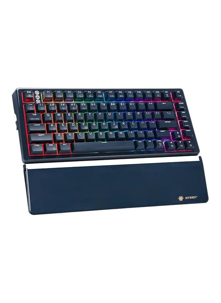 Three-Mode Mechanical Keyboard, RGB Backlit Gaming Keyboard, Hot Swappable Red Switches, 83-Key TKL Compact Keyboard with Wrist Rest (Navy Blue)