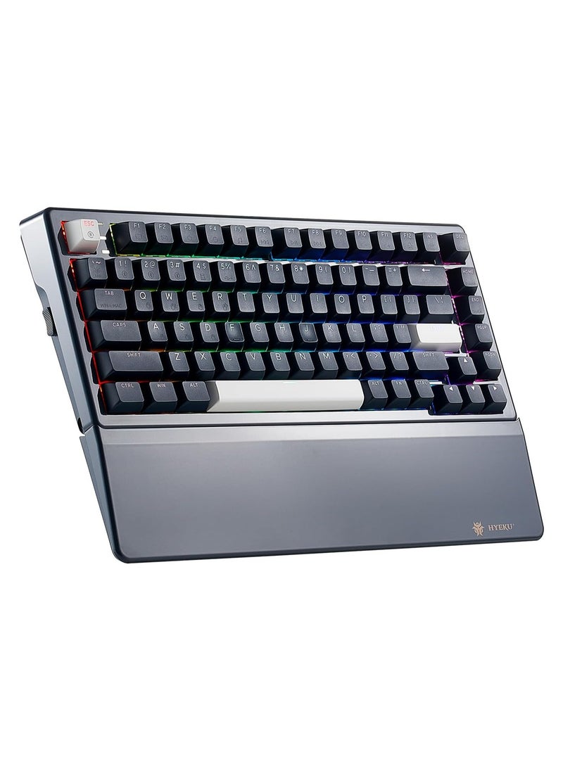Three-Mode Mechanical Keyboard, RGB Backlit Gaming Keyboard, Hot Swappable Red Switches, 83-Key TKL Compact Keyboard with Wrist Rest (Navy Blue)