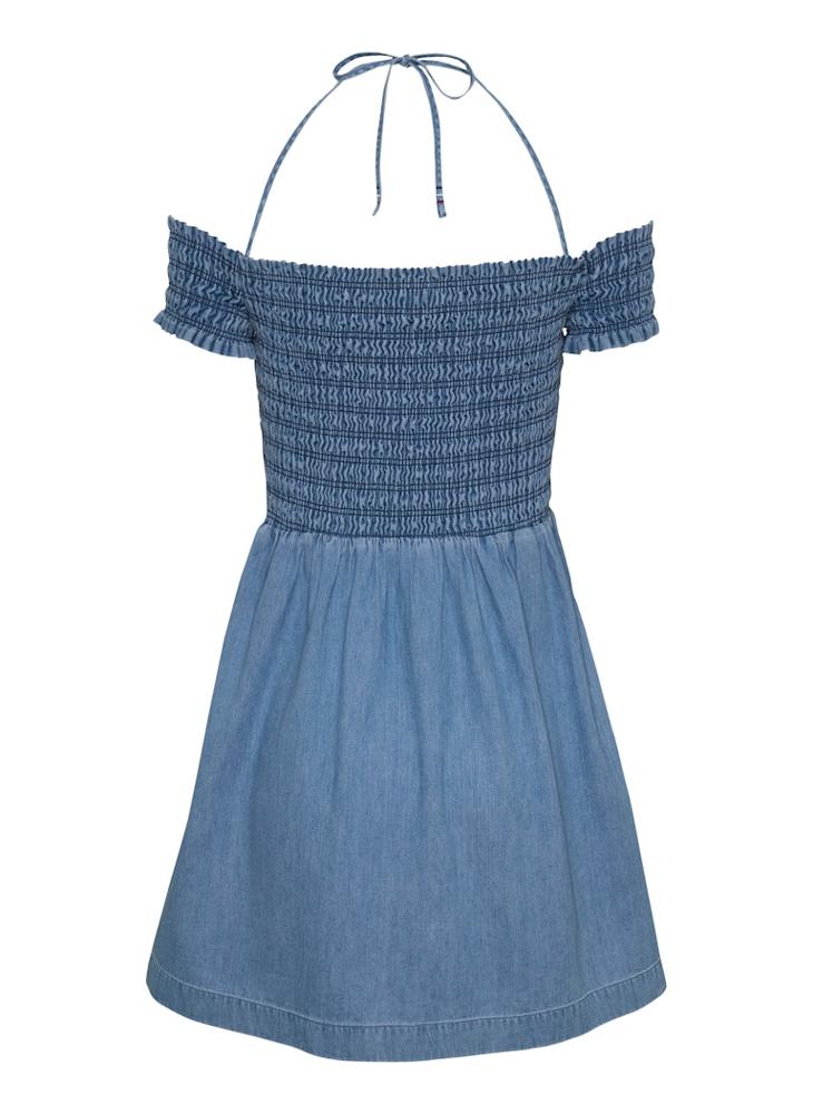 Smocked Denim Mini Dress