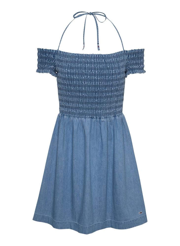 Smocked Denim Mini Dress