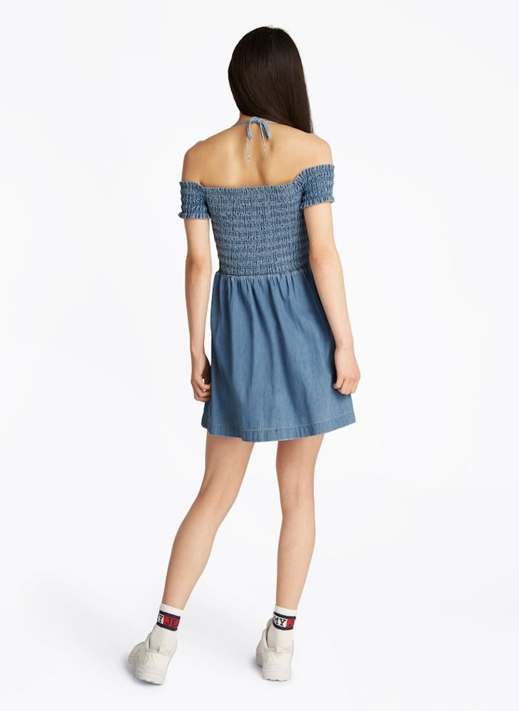 Smocked Denim Mini Dress