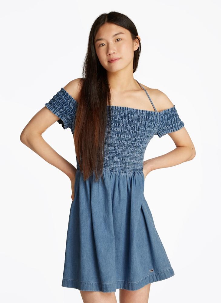 Smocked Denim Mini Dress
