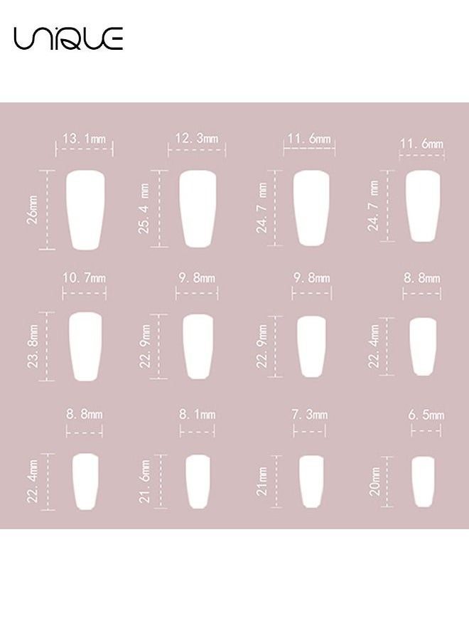 24Pcs False Nails,Press on Nails, French Tips Square Shape Glue on Nails,Glitter Green Fake Nails Ladies Long Nails Green smudged gold thread false nail patch