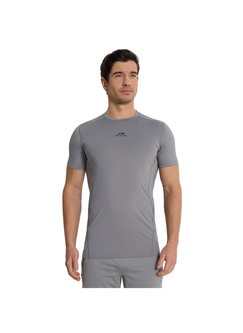 Athlex Men’s FLEX PRO Training T-Shirt Graphite EU 46 – Compression Fit, Anti-Odor, Quick-Dry Gym Tee with Mesh Panels & Muscle Support Tech