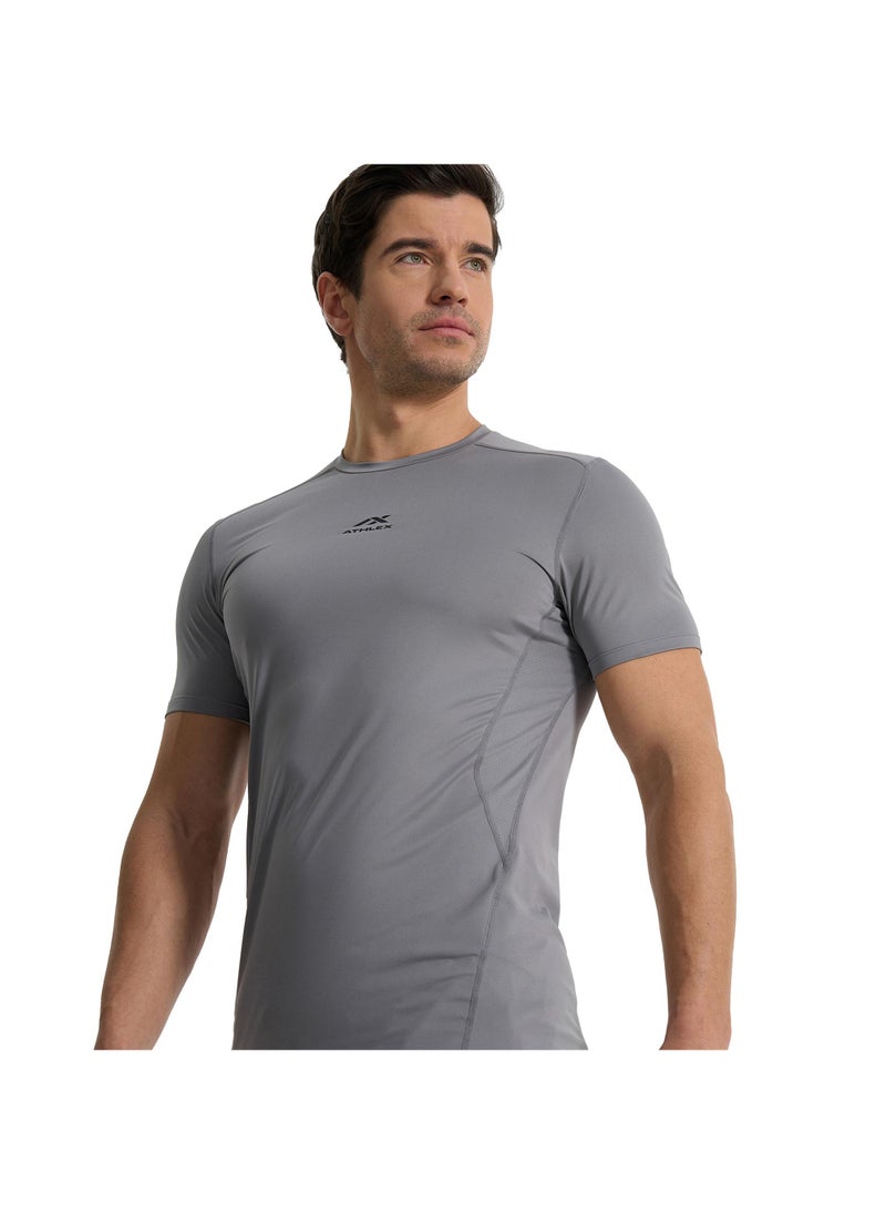 Athlex Men’s FLEX PRO Training T-Shirt Graphite EU 46 – Compression Fit, Anti-Odor, Quick-Dry Gym Tee with Mesh Panels & Muscle Support Tech