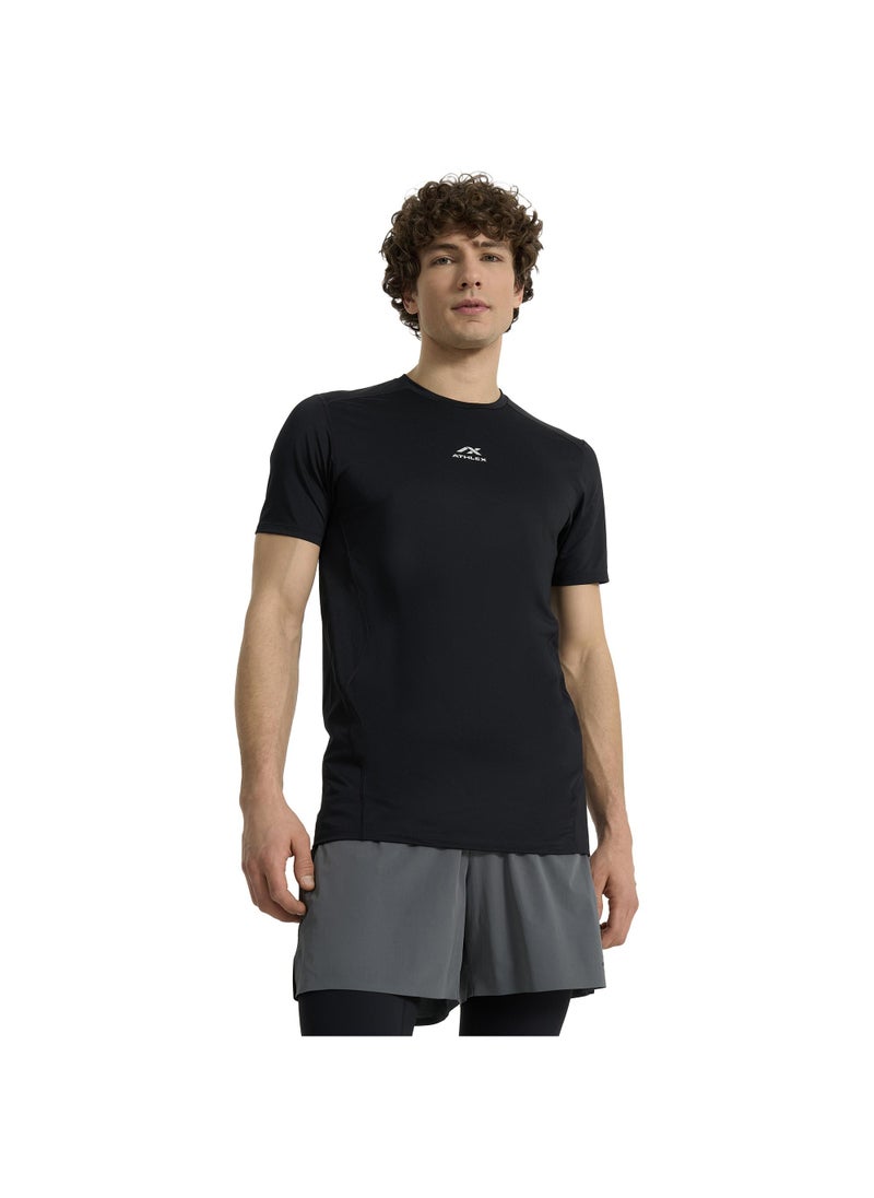 Athlex Men’s FLEX PRO Training T-Shirt Black EU 46 – Compression Fit, ATCOMPRESSION Tech, Anti-Odor, Quick-Dry Fabric & Mesh Ventilation Panels