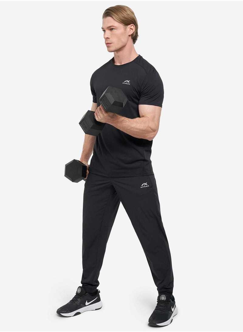 Athlex Men’s Motion Training T-Shirt Black (UAE/KSA Alpha S) – Quick-Dry, Sweat-Wicking Active Tee with Flat Seams for Gym & Outdoor Workouts