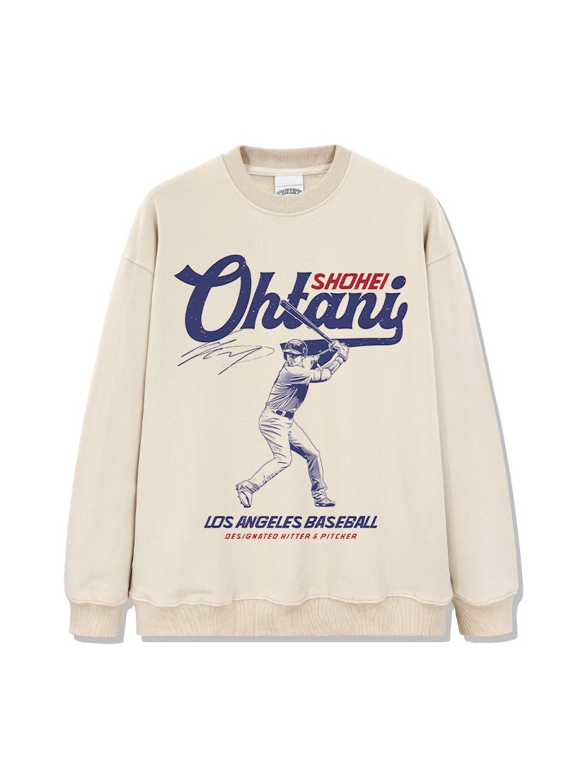 Retro Shohei Ohtani Print Cotton Tee apricot Crewneck Sweatshirt