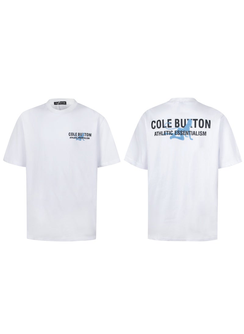 Basic Cotton round Neck Short Sleeve T-Shirt for Men Summer 2024 Digital Print Trendy Brand Cole Bxton Comfortable Breathable C17 White
