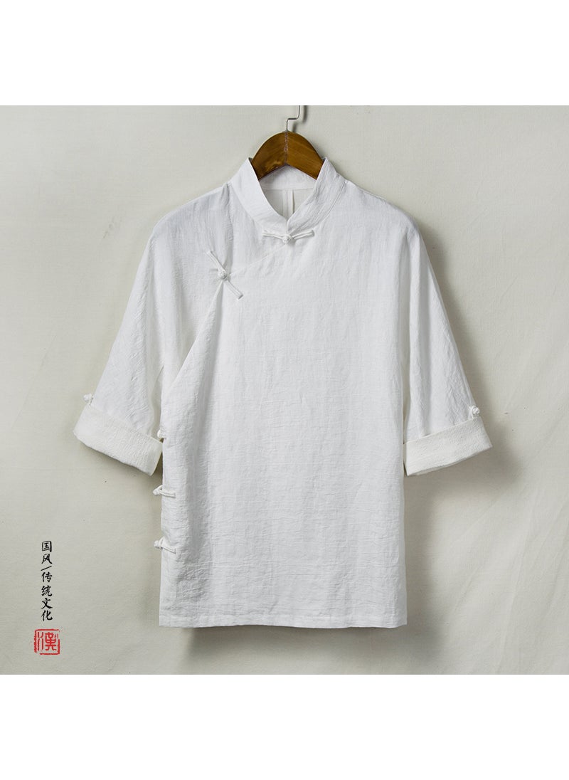 Spring Summer New Chinese Style Mens Wear Linen Tang Suit T-Shirt Casual Scene Other Material Leisure Style Spring Season White