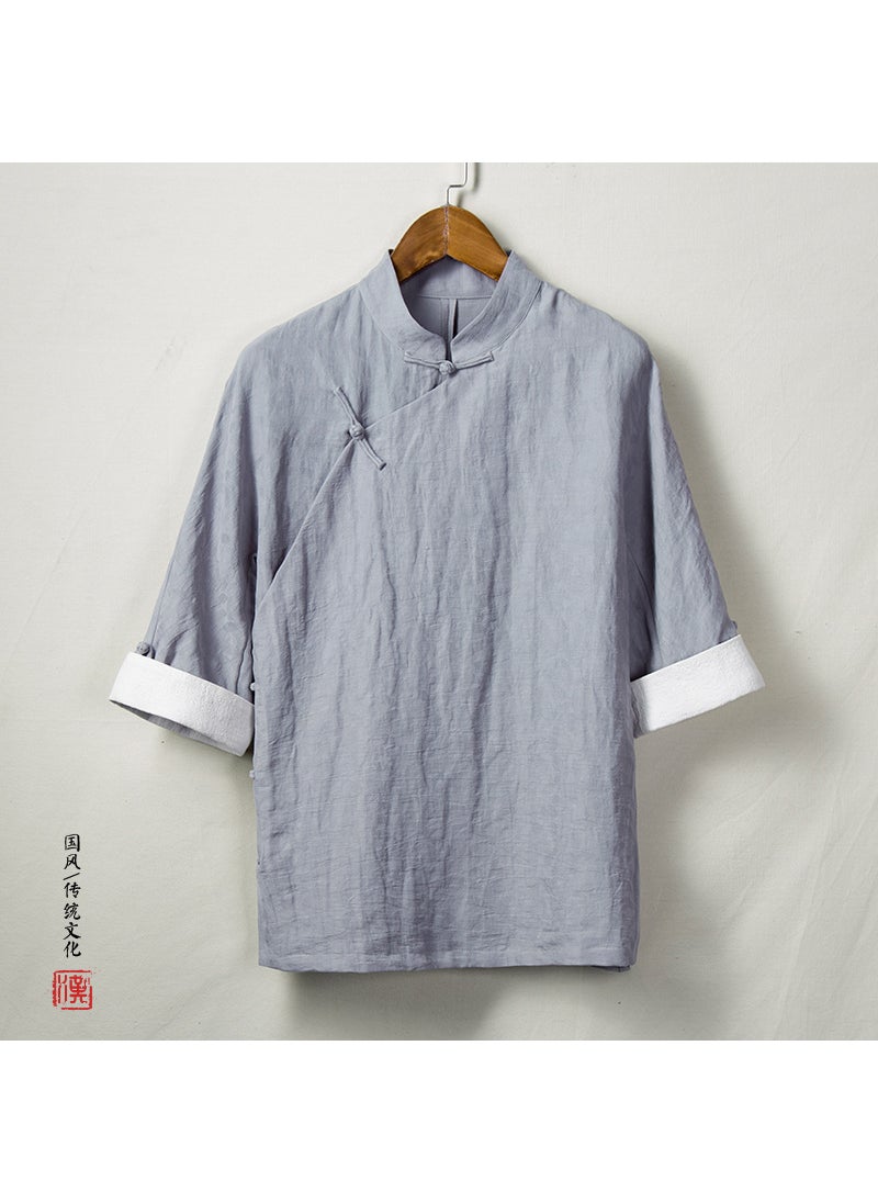 Spring Summer New Chinese Style Mens Wear Linen Tang Suit T-Shirt Casual Scene Other Material Leisure Style Spring Season Light gray