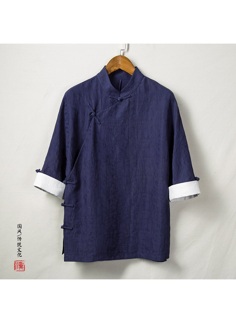 Spring Summer New Chinese Style Mens Wear Linen Tang Suit T-Shirt Casual Scene Other Material Leisure Style Spring Season Blue