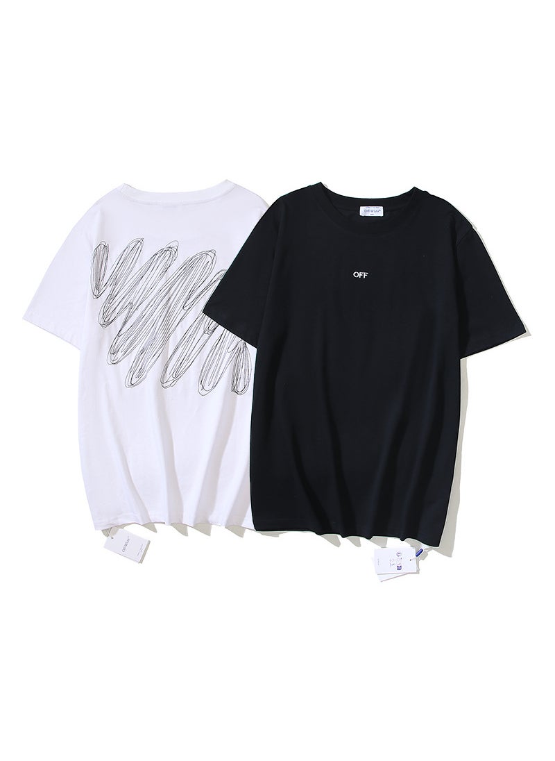 Summer Mens T-shirt Short Sleeve round Neck Double Thread Cotton Digital Print Fashionable White Arrowhead Brand Logo Design 1307 white