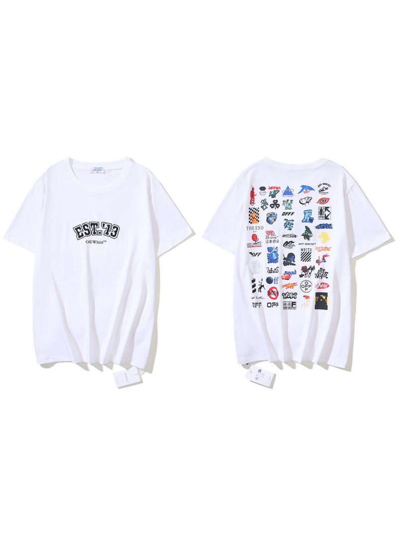Summer Mens T-shirt Short Sleeve round Neck Double Thread Cotton Digital Print Fashionable White Arrowhead Brand Logo Design 1307 white
