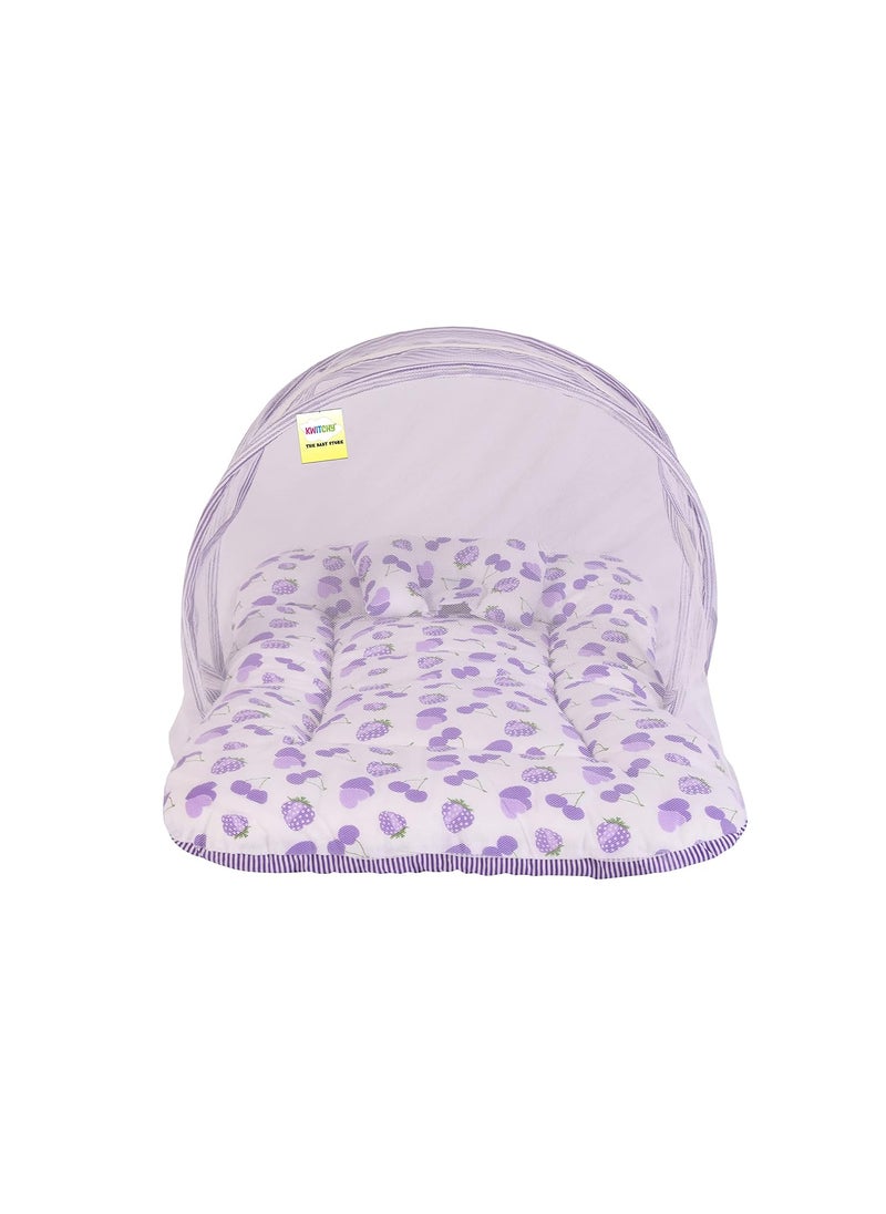 Kwitchy New Born Bedding Combo of Baby Mattress with Net Sleeping Bag Gaddi Set Comforter 06 Months Purple 4PCS Set