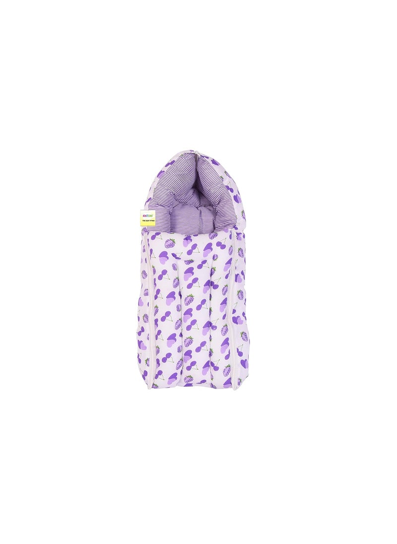 Kwitchy New Born Bedding Combo of Baby Mattress with Net Sleeping Bag Gaddi Set Comforter 06 Months Purple 4PCS Set