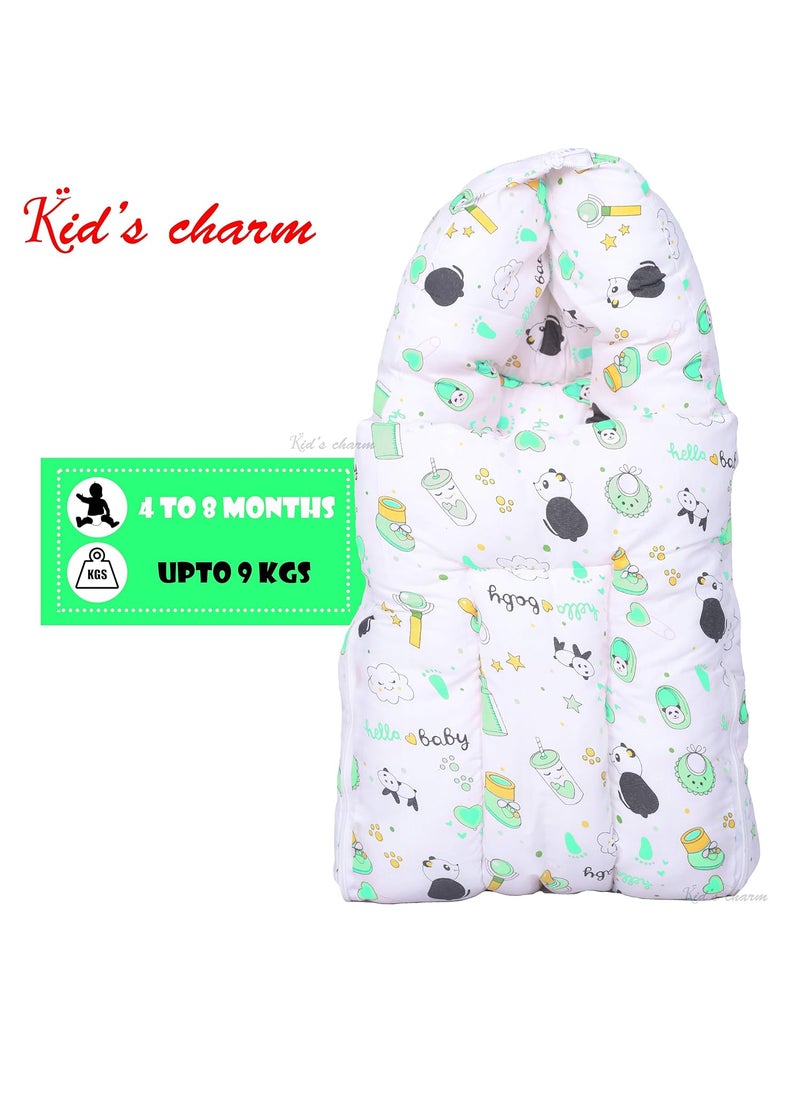 Kids Charm Panda 2 PCS Combo Set 3 in 1 Babys Cotton Cum Carry Bed2 in 1 Babys Cotton Bed with Mosquito Net for 48 Months Green