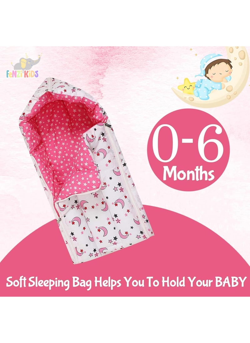 Fenzi Kids 3 in 1 Baby Bed Moon Star Print Sleeping Bag Carry Nest Cotton Baby Bedding for New Born Infant Portable Bassinet for Baby Carrying CoSleeping Unisex Baby Sleeping Bed 0M