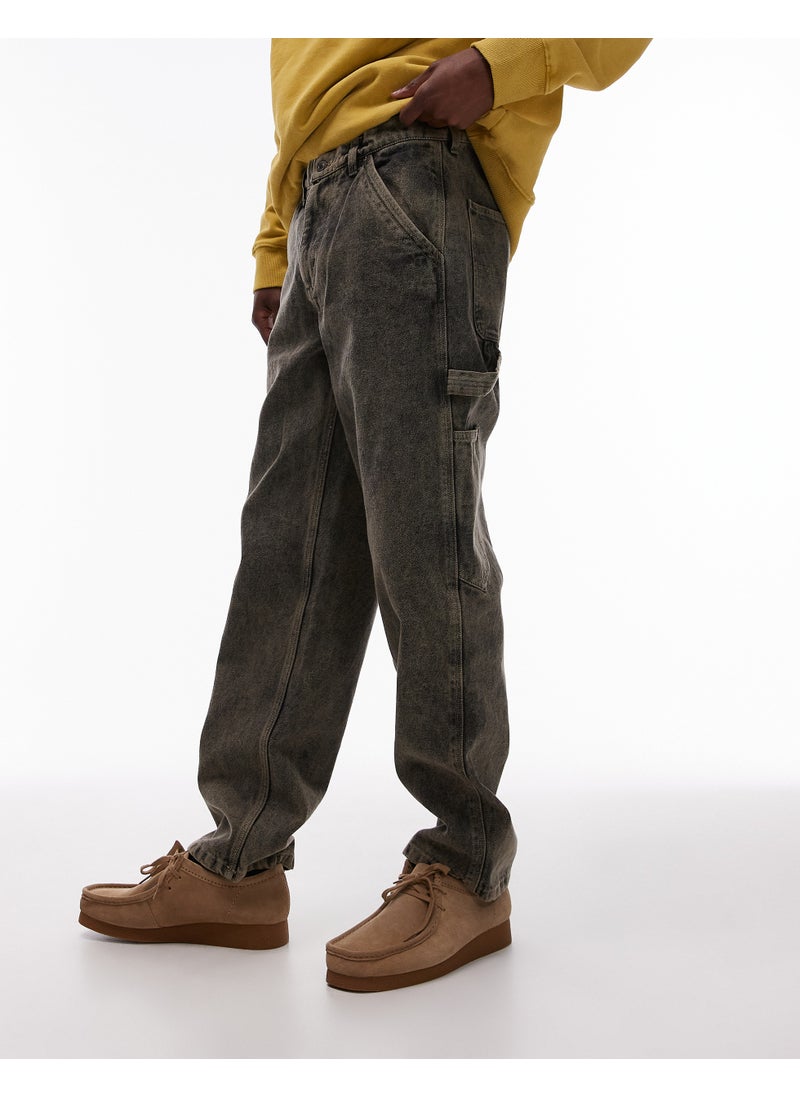 Topman straight acid wash trousers in khaki - KHAK