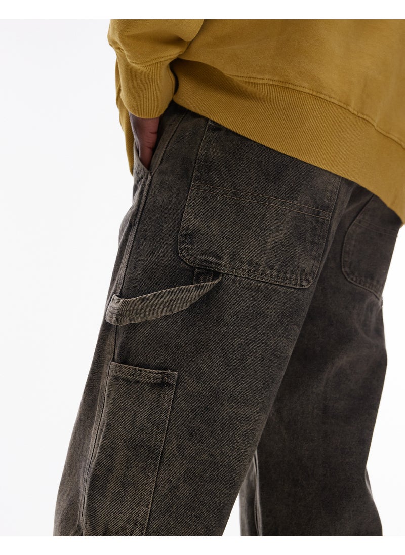 Topman straight acid wash trousers in khaki - KHAK