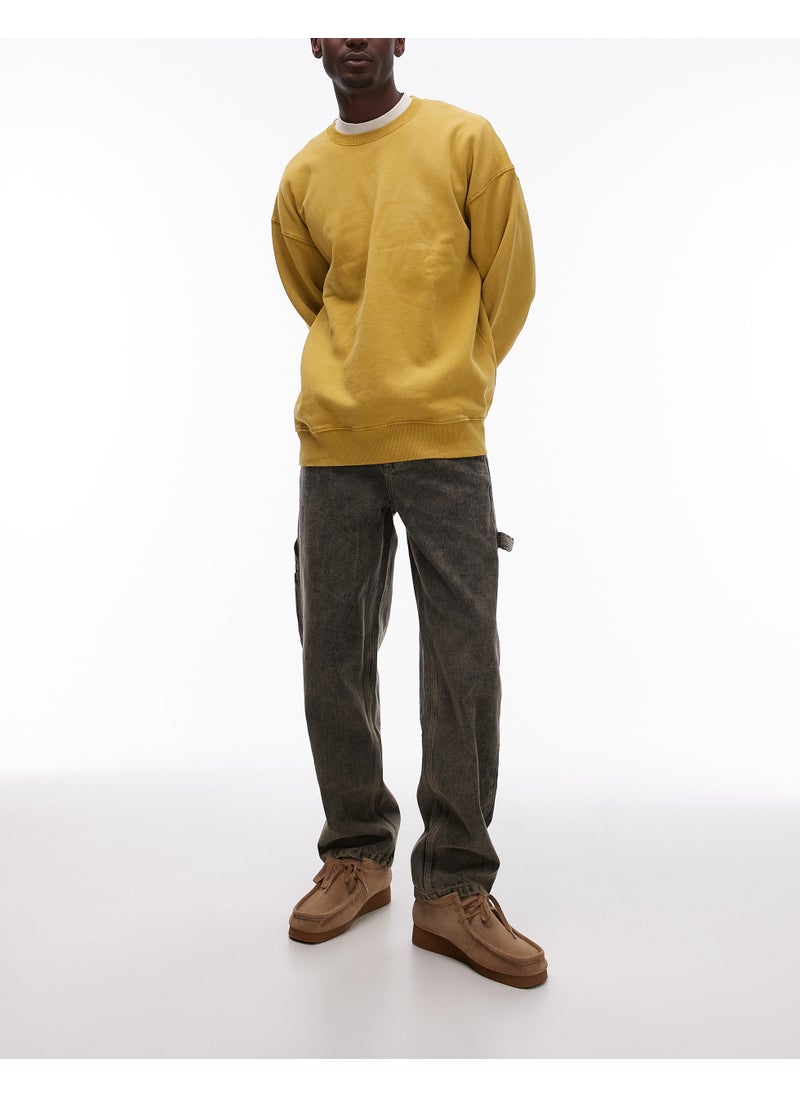 Topman straight acid wash trousers in khaki - KHAK