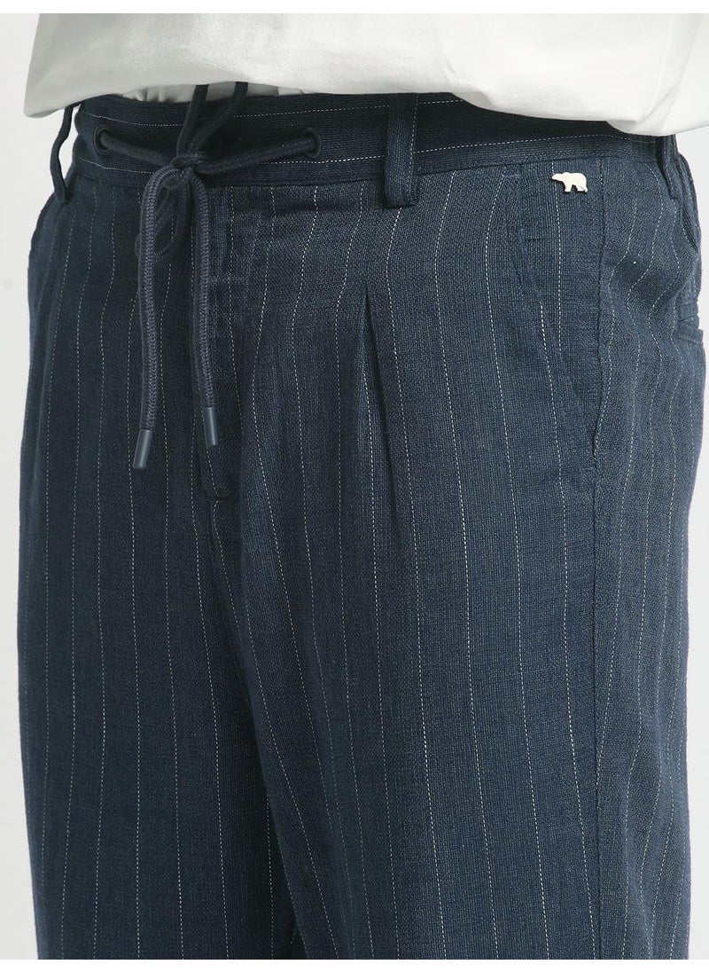 The Bear House Men's Casual Trousers Indigo Blue, Relaxed Fit, Soft & Breathable Fabric, Elastic Waist, Stylish Everyday Wear, Versatile & Comfortable Bottoms for Any Occasion
