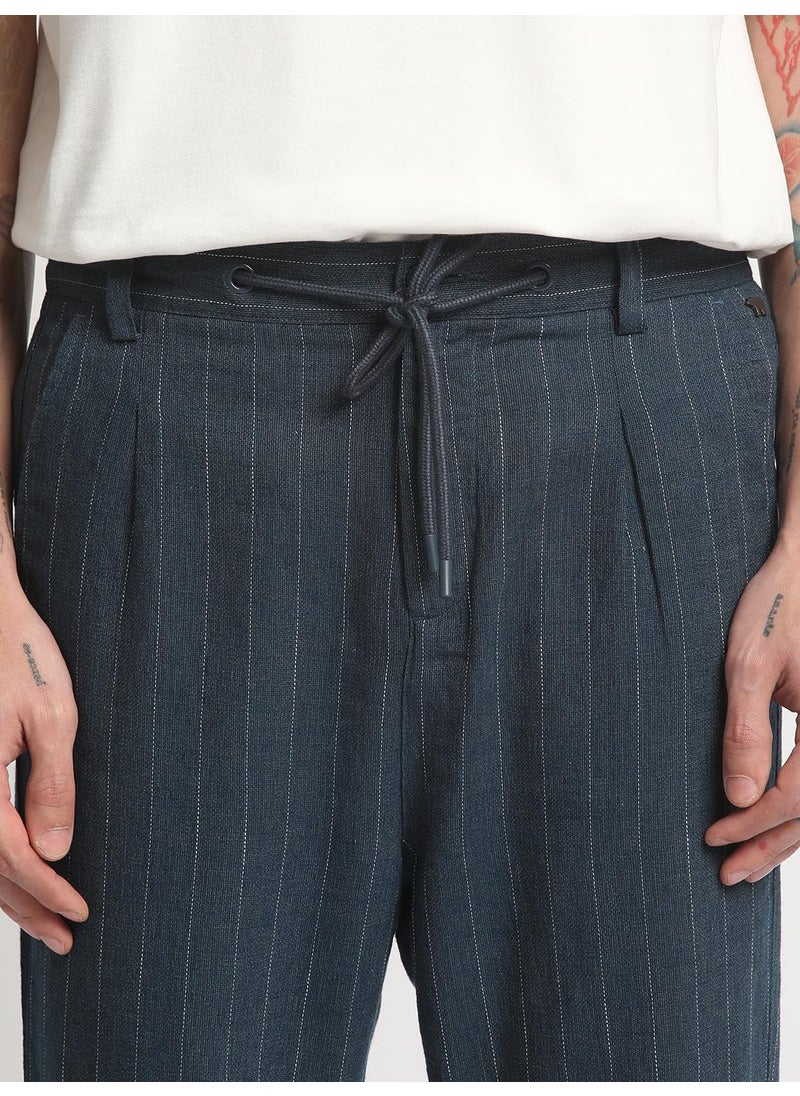 The Bear House Men's Casual Trousers Indigo Blue, Relaxed Fit, Soft & Breathable Fabric, Elastic Waist, Stylish Everyday Wear, Versatile & Comfortable Bottoms for Any Occasion