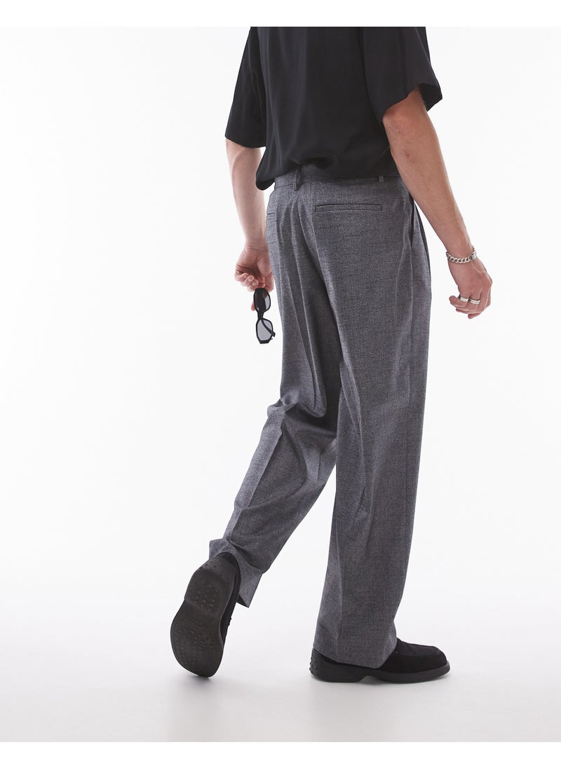 Wide Leg Cross Hatch Suit Trouser In Grey -