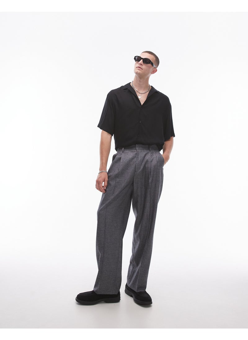 Wide Leg Cross Hatch Suit Trouser In Grey -
