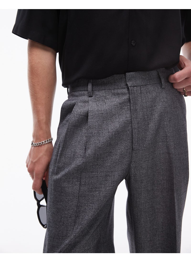 Wide Leg Cross Hatch Suit Trouser In Grey -