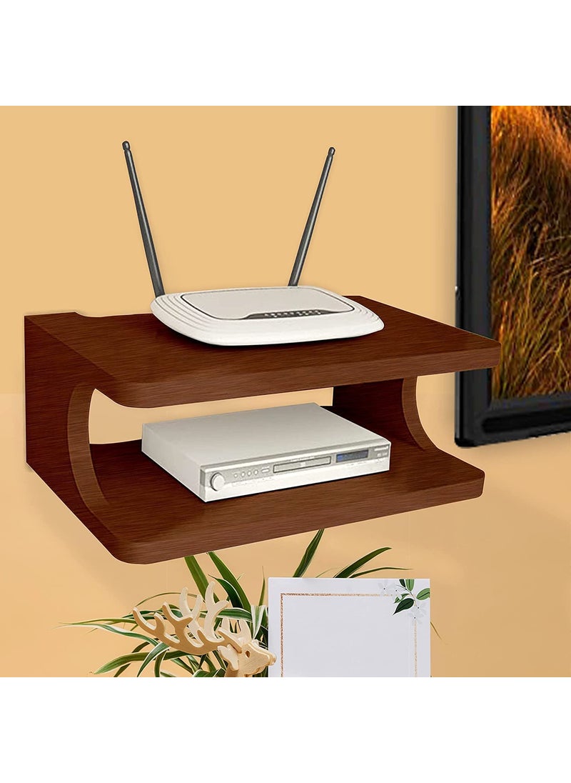 MAGIC PET STORE Set top Box Stand WiFi Router Holder Wooden Wall Shelves for Home Wall Mount Stylish TV Cabinet Living Room Furniture ColorWalnut Brown