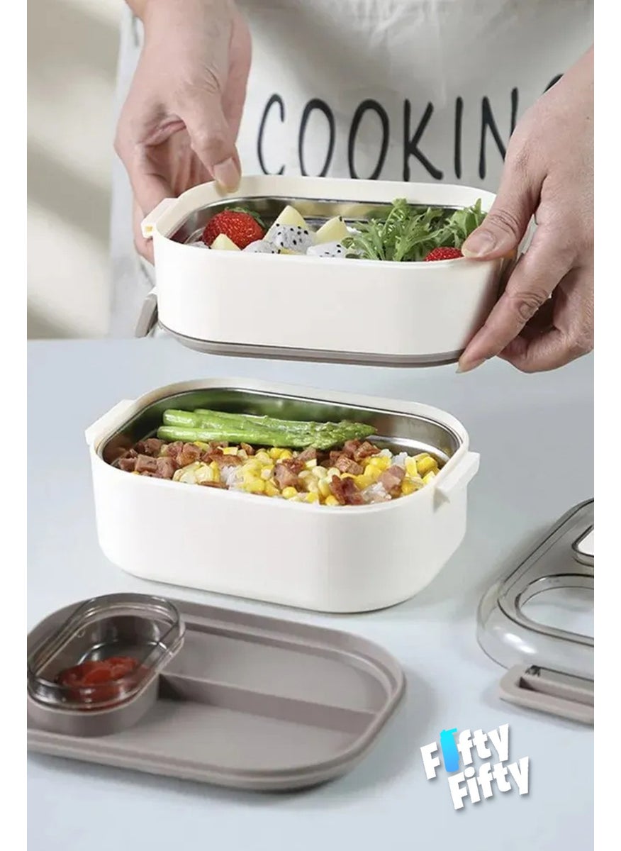 1000 ml Two Layers Three Compartments Stainless Steel Bento Lunch Box New Generation Lunch Box-Sauce Bowl MODEL-FFLBOX7081