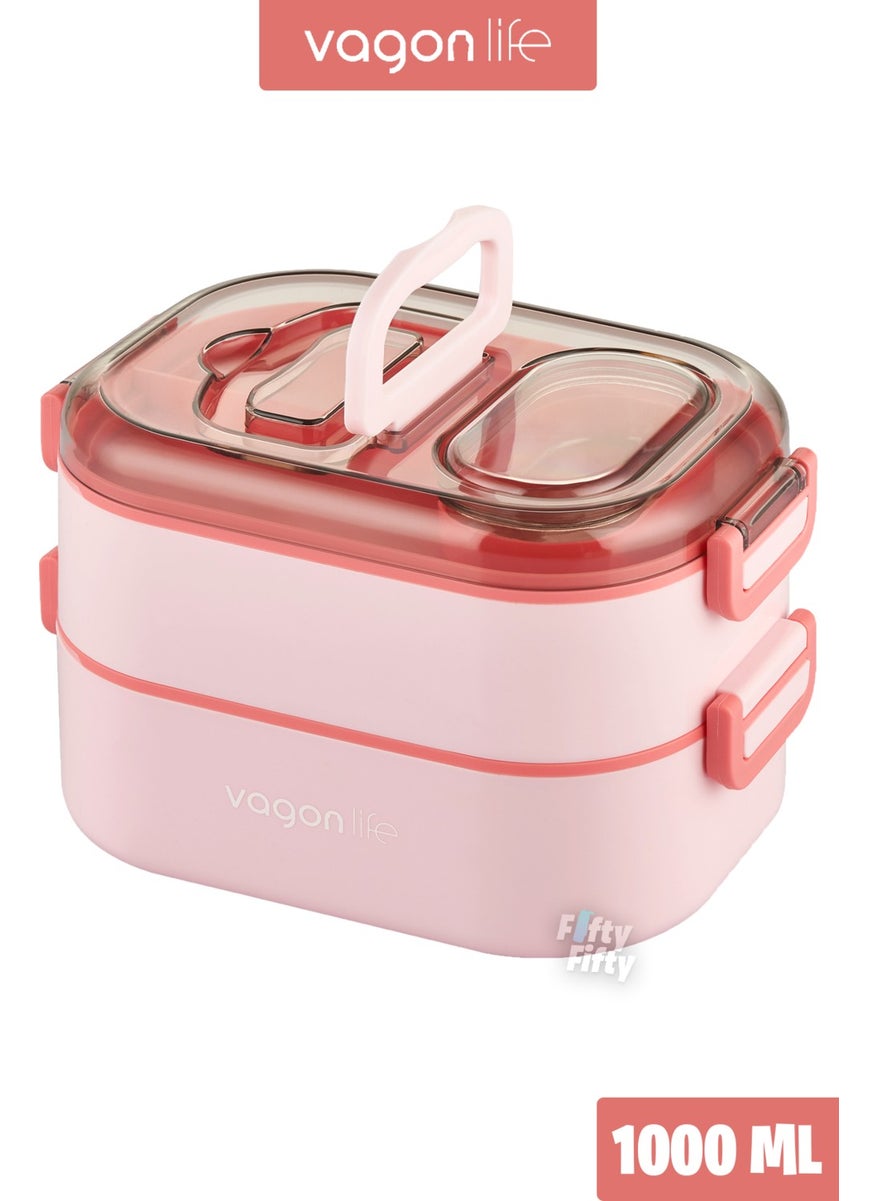 1000 ml Two Layers Three Compartments Stainless Steel Bento Lunch Box New Generation Lunch Box-Sauce Bowl MODEL-FFLBOX7081